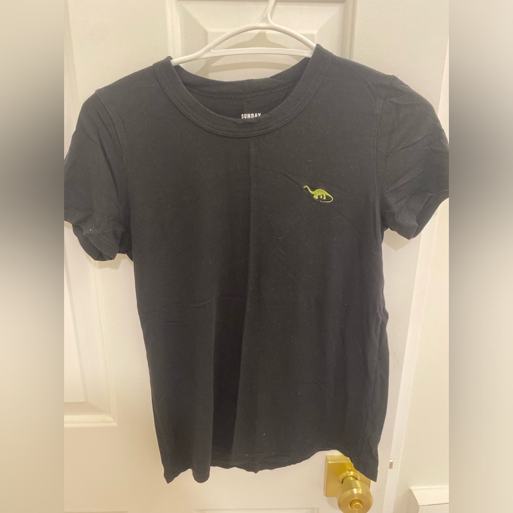Sunday Black Tee with Green Dino Accent